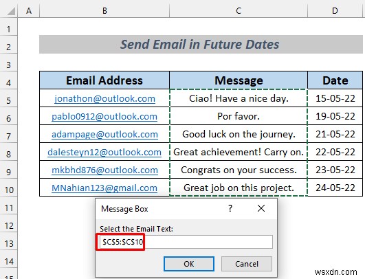 Cách tự động gửi email từ Excel dựa trên ngày