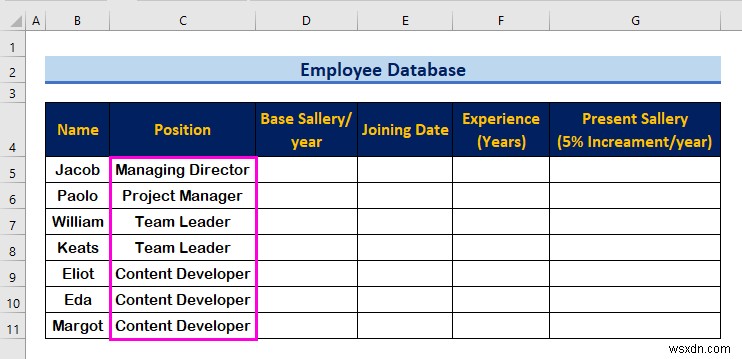 Cách tạo cơ sở dữ liệu nhân viên trong Excel (với các bước đơn giản)