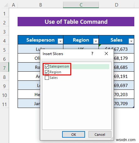 Cách chèn Slicer mà không có Pivot Table trong Excel