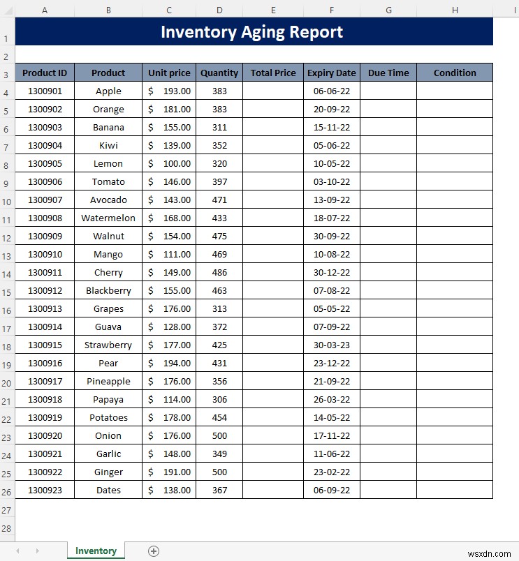 Cách tạo báo cáo tuổi tồn kho trong Excel (Nguyên tắc từng bước)