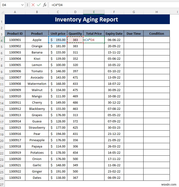 Cách tạo báo cáo tuổi tồn kho trong Excel (Nguyên tắc từng bước)