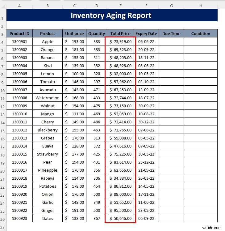 Cách tạo báo cáo tuổi tồn kho trong Excel (Nguyên tắc từng bước)