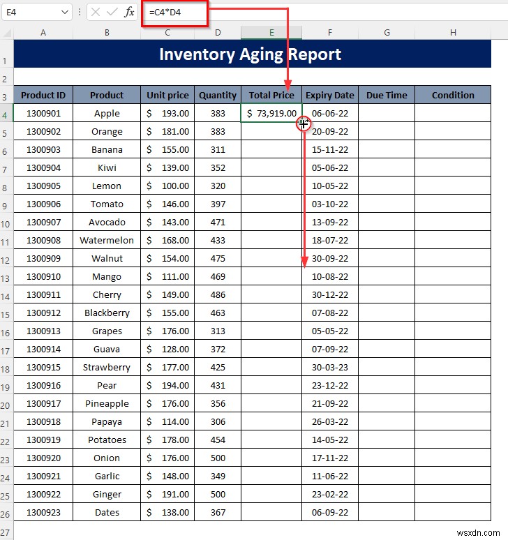 Cách tạo báo cáo tuổi tồn kho trong Excel (Nguyên tắc từng bước)