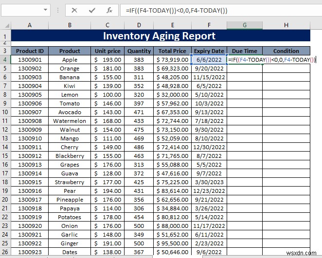 Cách tạo báo cáo tuổi tồn kho trong Excel (Nguyên tắc từng bước)