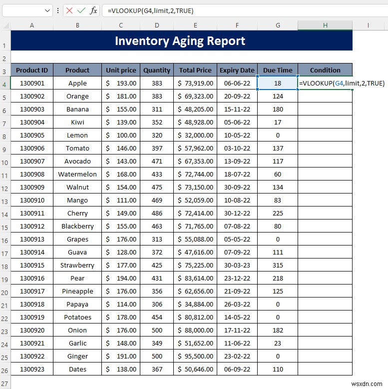 Cách tạo báo cáo tuổi tồn kho trong Excel (Nguyên tắc từng bước)