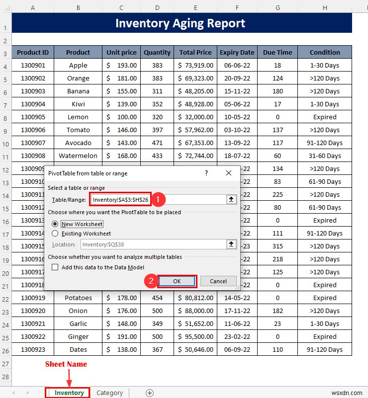 Cách tạo báo cáo tuổi tồn kho trong Excel (Nguyên tắc từng bước)