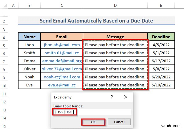 Cách gửi email tự động khi có điều kiện trong Excel