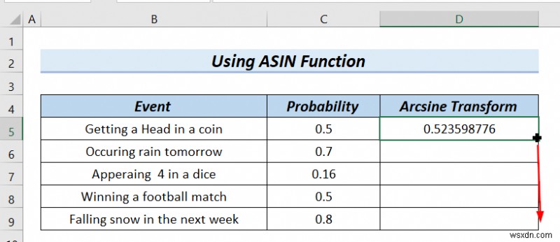 Cách Arcsine chuyển đổi dữ liệu trong Excel (4 phương pháp tiện dụng)