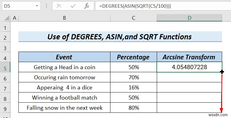 Cách Arcsine chuyển đổi dữ liệu trong Excel (4 phương pháp tiện dụng)