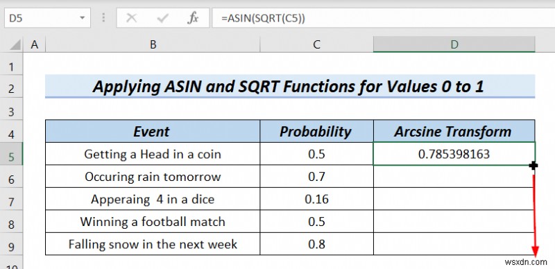 Cách Arcsine chuyển đổi dữ liệu trong Excel (4 phương pháp tiện dụng)