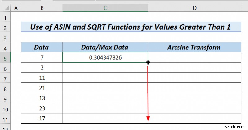 Cách Arcsine chuyển đổi dữ liệu trong Excel (4 phương pháp tiện dụng)