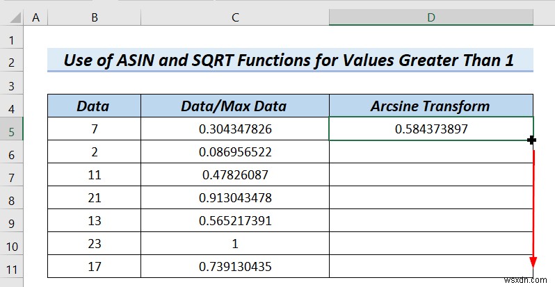 Cách Arcsine chuyển đổi dữ liệu trong Excel (4 phương pháp tiện dụng)