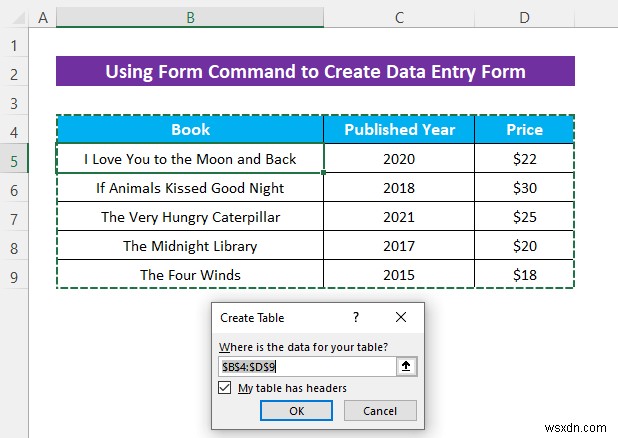 Cách tạo biểu mẫu nhập dữ liệu Excel mà không có UserForm