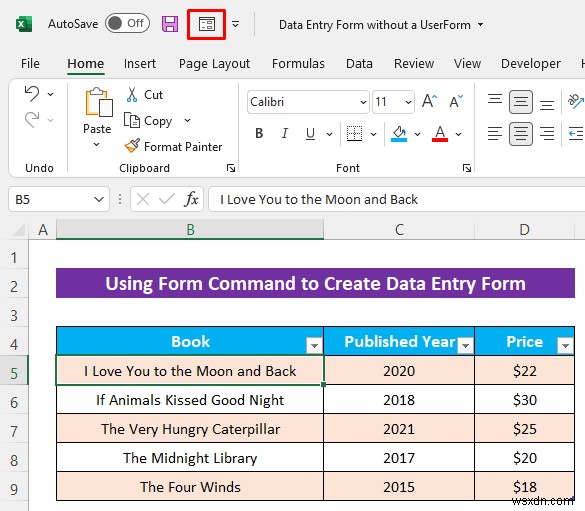 Cách tạo biểu mẫu nhập dữ liệu Excel mà không có UserForm