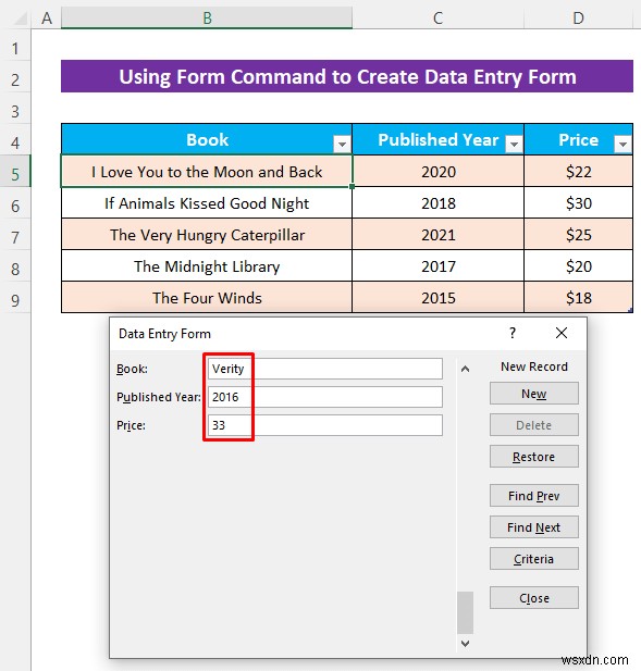 Cách tạo biểu mẫu nhập dữ liệu Excel mà không có UserForm