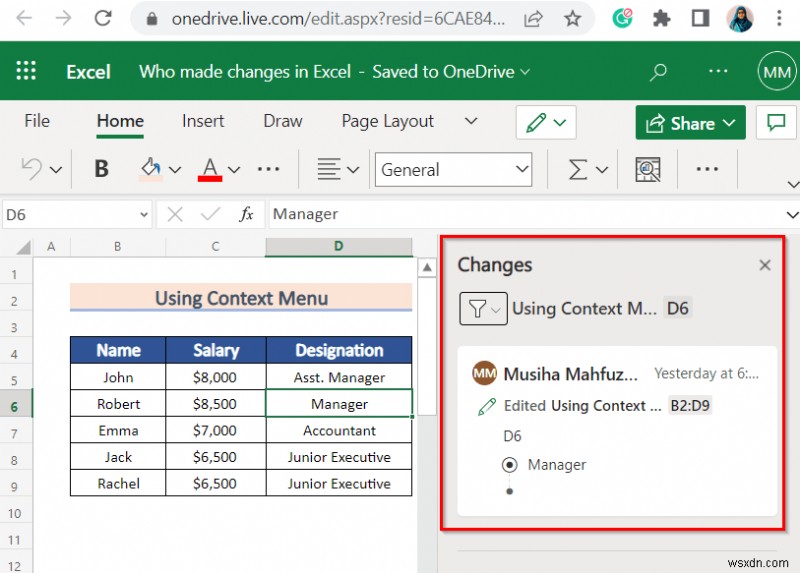 Cách xem ai đã thực hiện thay đổi trong Excel (6 phương pháp dễ dàng)