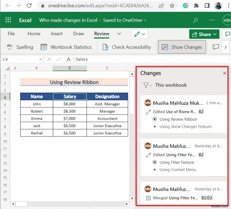 Cách xem ai đã thực hiện thay đổi trong Excel (6 phương pháp dễ dàng)