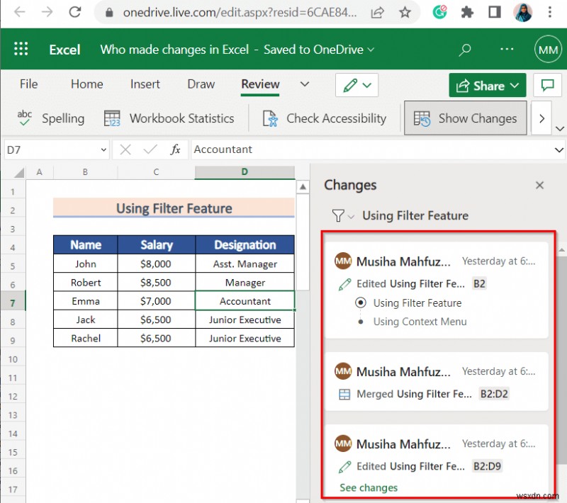 Cách xem ai đã thực hiện thay đổi trong Excel (6 phương pháp dễ dàng)