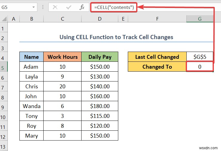 Cách sử dụng công thức để theo dõi thay đổi ô trong Excel (với các bước đơn giản)