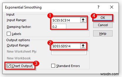 Cách tính làm trơn hàm mũ được điều chỉnh theo xu hướng trong Excel