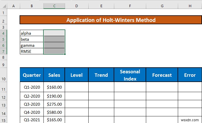 Thực hiện làm mịn theo cấp số nhân Holt-Winters trong Excel (với các bước đơn giản)