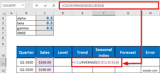 Thực hiện làm mịn theo cấp số nhân Holt-Winters trong Excel (với các bước đơn giản)