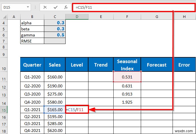 Thực hiện làm mịn theo cấp số nhân Holt-Winters trong Excel (với các bước đơn giản)