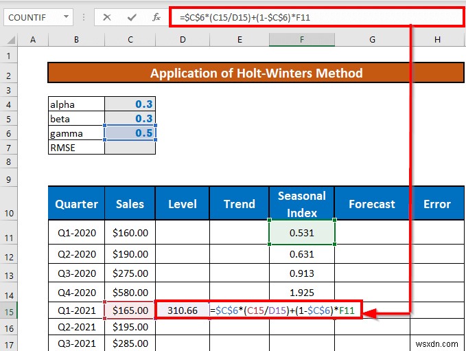 Thực hiện làm mịn theo cấp số nhân Holt-Winters trong Excel (với các bước đơn giản)