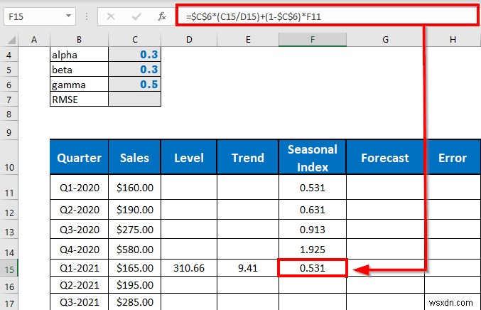 Thực hiện làm mịn theo cấp số nhân Holt-Winters trong Excel (với các bước đơn giản)