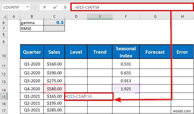 Thực hiện làm mịn theo cấp số nhân Holt-Winters trong Excel (với các bước đơn giản)