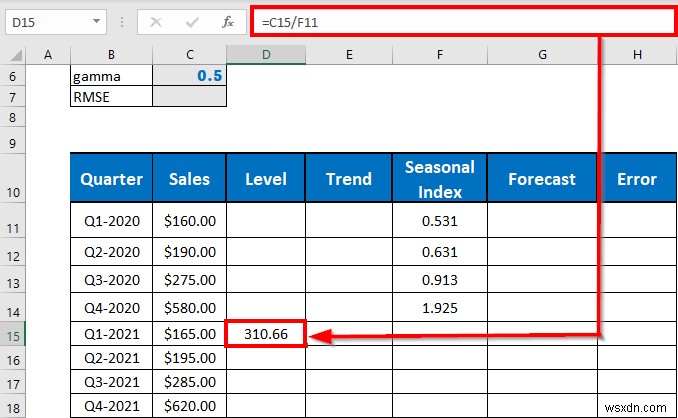 Thực hiện làm mịn theo cấp số nhân Holt-Winters trong Excel (với các bước đơn giản)