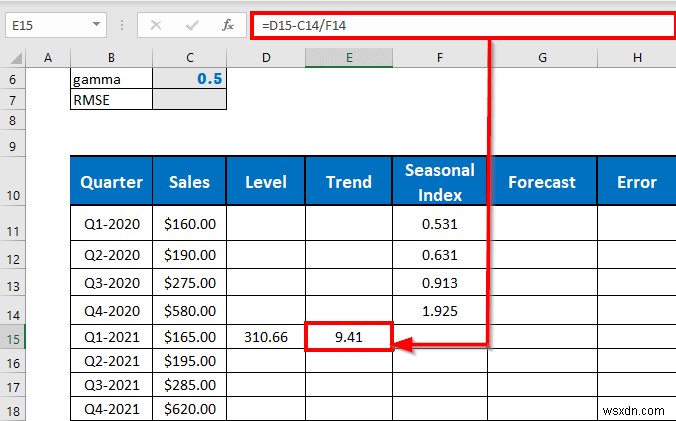 Thực hiện làm mịn theo cấp số nhân Holt-Winters trong Excel (với các bước đơn giản)