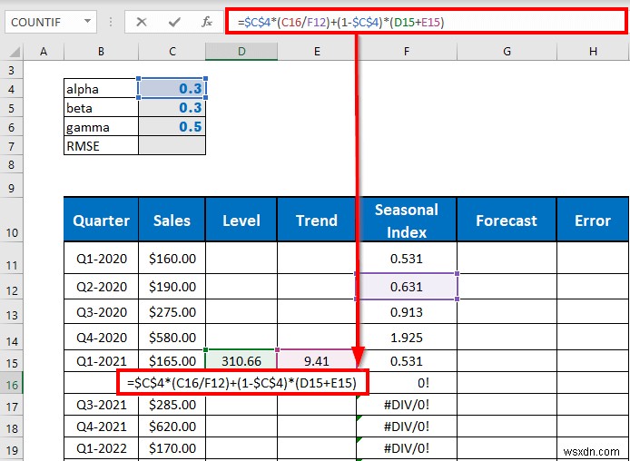 Thực hiện làm mịn theo cấp số nhân Holt-Winters trong Excel (với các bước đơn giản)