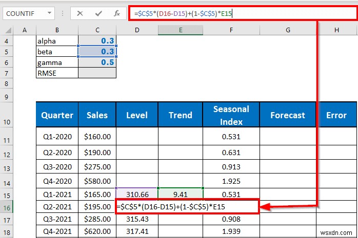 Thực hiện làm mịn theo cấp số nhân Holt-Winters trong Excel (với các bước đơn giản)