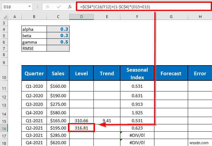 Thực hiện làm mịn theo cấp số nhân Holt-Winters trong Excel (với các bước đơn giản)