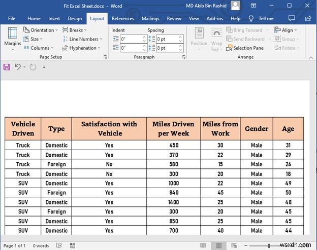 Cách điều chỉnh trang tính Excel trên một trang trong Word (3 cách đơn giản)