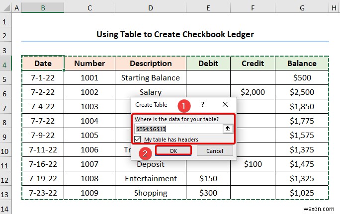 Cách tạo sổ cái sổ séc trong Excel (2 ví dụ hữu ích)