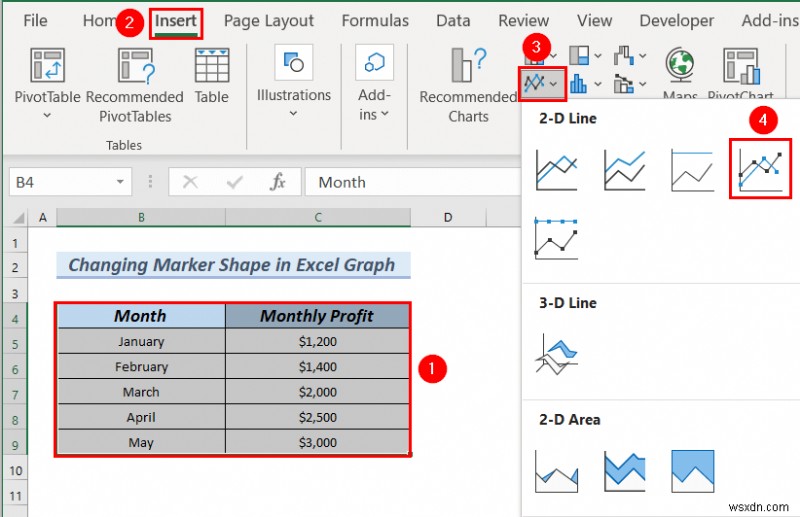 Cách thay đổi hình dạng điểm đánh dấu trong đồ thị Excel (3 phương pháp dễ dàng)