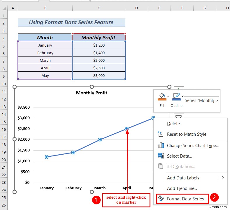 Cách thay đổi hình dạng điểm đánh dấu trong đồ thị Excel (3 phương pháp dễ dàng)
