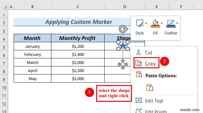 Cách thay đổi hình dạng điểm đánh dấu trong đồ thị Excel (3 phương pháp dễ dàng)