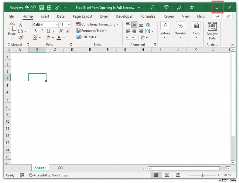 Làm cách nào để ngăn Excel mở toàn màn hình (4 cách)