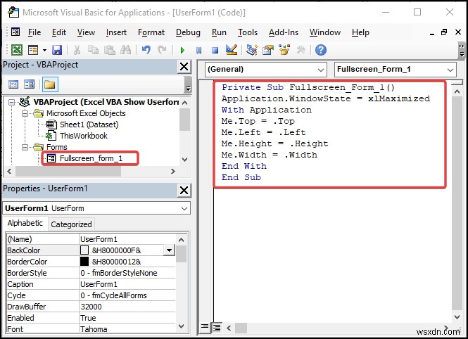 Excel VBA:Hiển thị biểu mẫu người dùng ở chế độ toàn màn hình (4 cách dễ dàng)