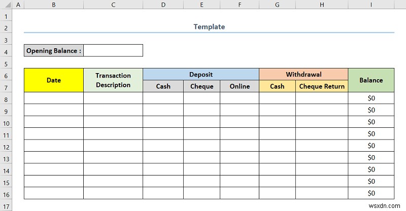 Cách tạo sổ cái ngân hàng trong Excel (với các bước đơn giản)