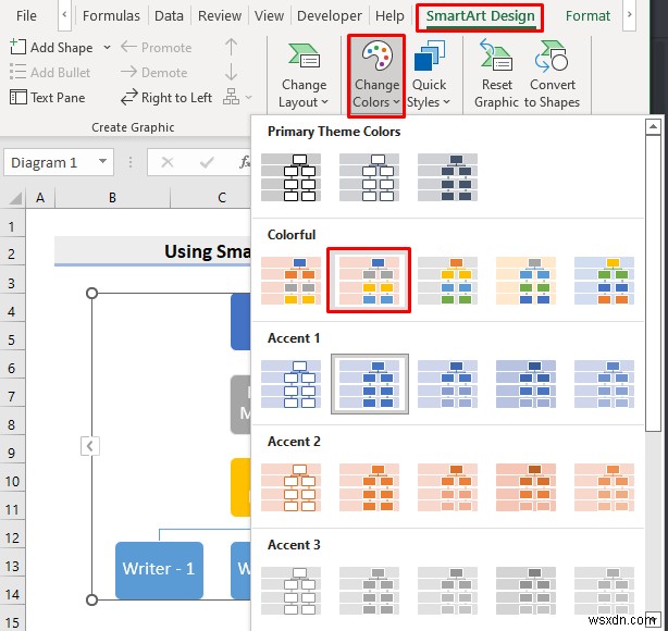 Cách sử dụng cấu trúc phân cấp SmartArt trong Excel (Với các bước đơn giản)