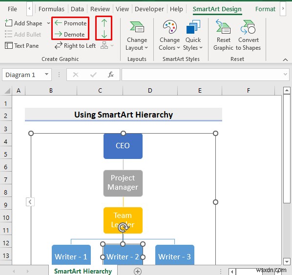 Cách sử dụng cấu trúc phân cấp SmartArt trong Excel (Với các bước đơn giản)