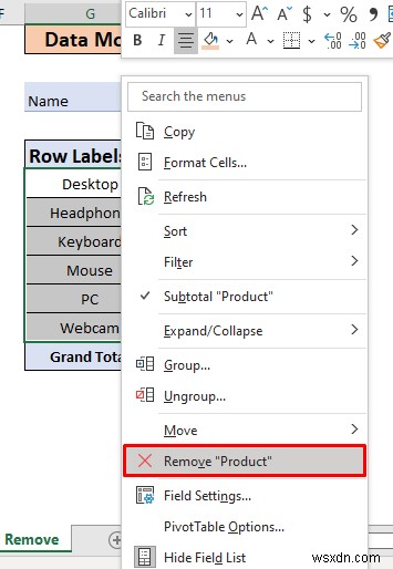 Xóa mô hình dữ liệu khỏi Pivot Table trong Excel (với các bước đơn giản)