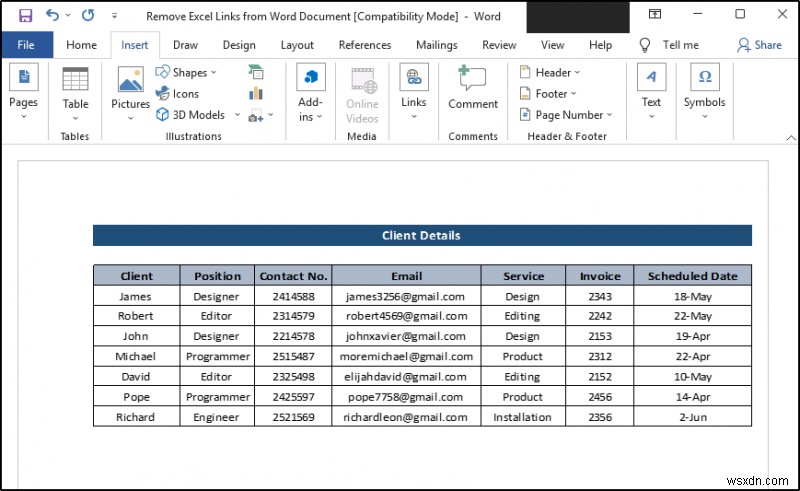 Cách xóa liên kết Excel khỏi tài liệu Word