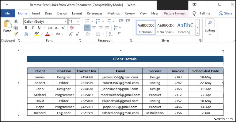 Cách xóa liên kết Excel khỏi tài liệu Word