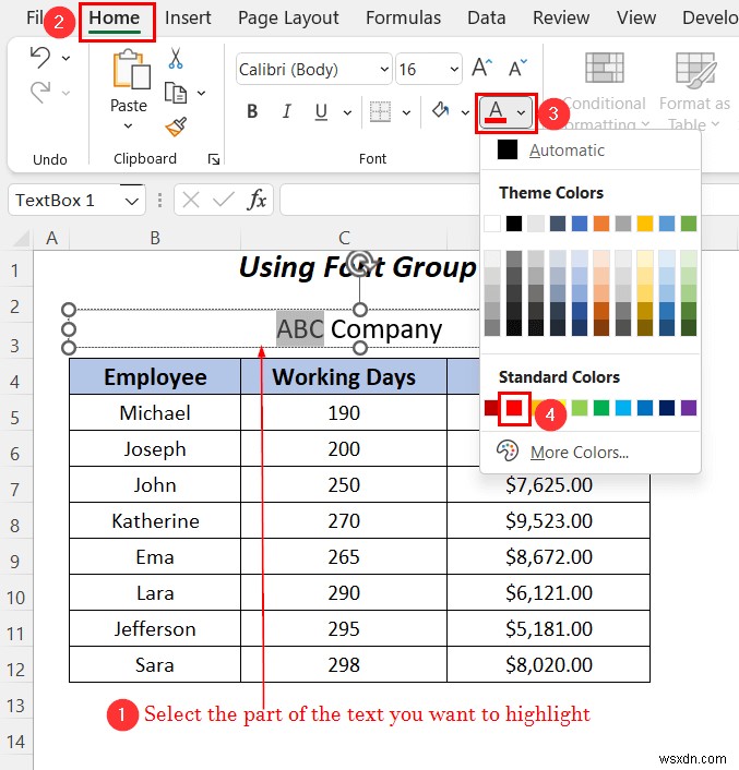 Cách tô sáng văn bản trong hộp văn bản trong Excel (3 cách tiện dụng)