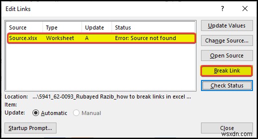 Cách ngắt liên kết trong Excel khi không tìm thấy nguồn (4 cách)